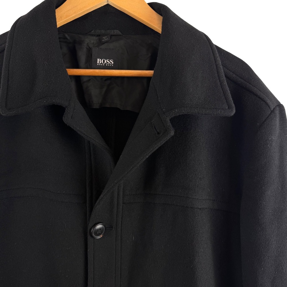 Hugo Boss Chester Coat Mens 44R Black Virgin Wool Cashmere Blend Button Front